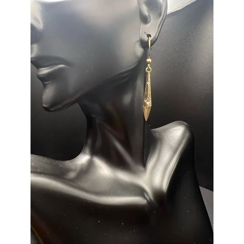 New! Romance Antiqued Brass Tone Pointed Spike Rhinestone Dangle Earrings